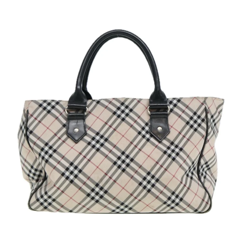 BURBERRY Nova Check Blue Label Hand Bag Nylon Beige Black Silver  ti1959