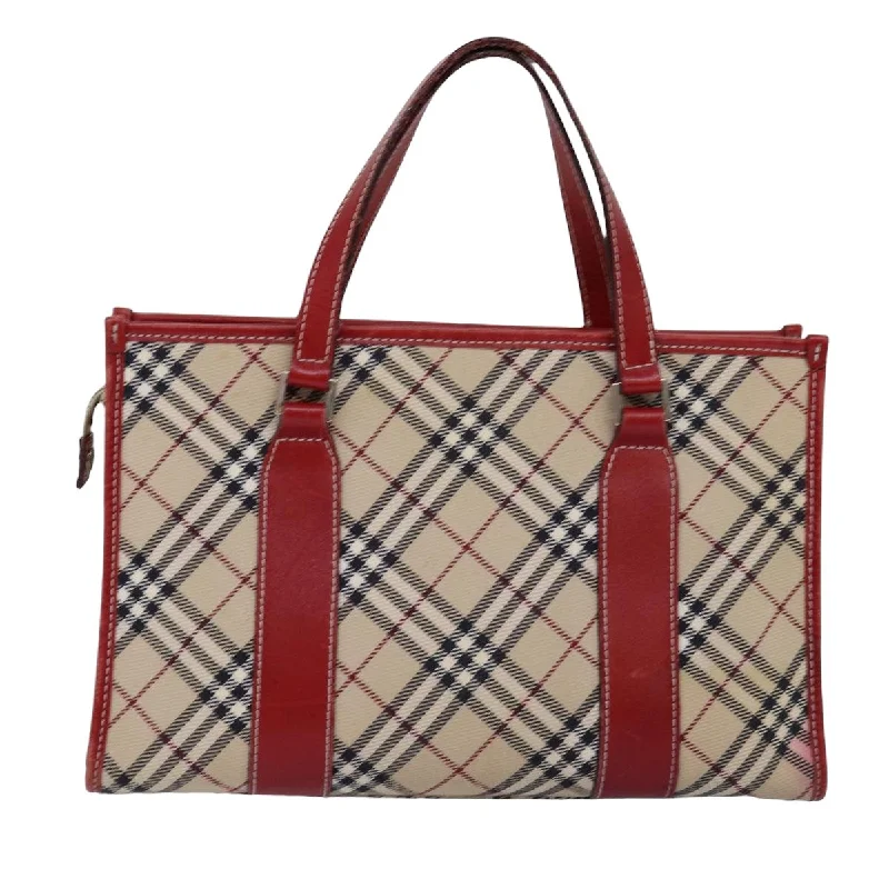 BURBERRY Nova Check Blue Label Hand Bag Canvas Beige Red  77380