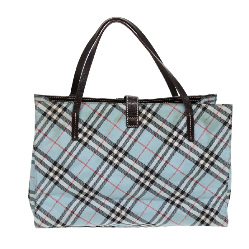 BURBERRY Nova Check Blue Label Hand Bag Nylon Beige Silver  86170