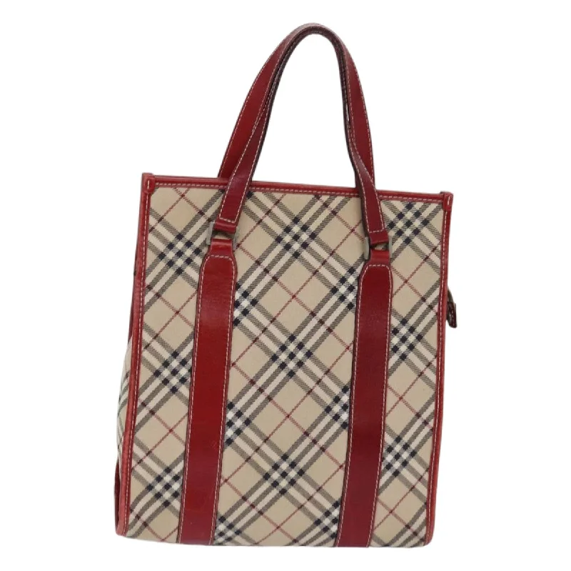 BURBERRY Nova Check Blue Label Hand Bag Canvas Beige Red Silver  ti1948