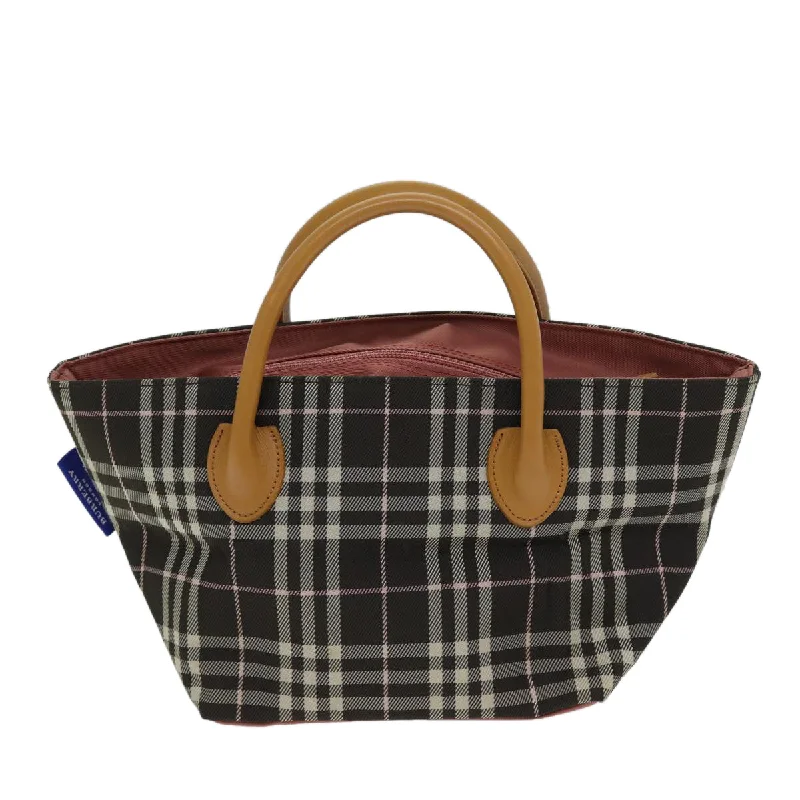 BURBERRY Nova Check Blue Label Hand Bag Nylon Brown  kk228