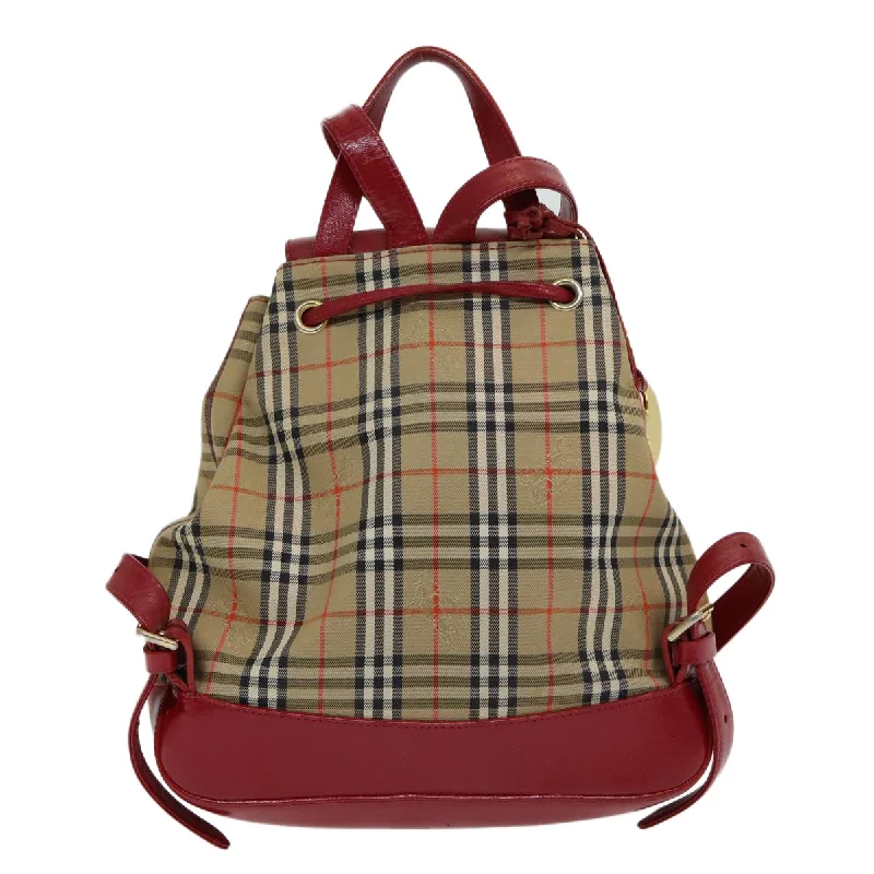 BURBERRY Nova Check Backpack Canvas Leather Beige Red gold  84556