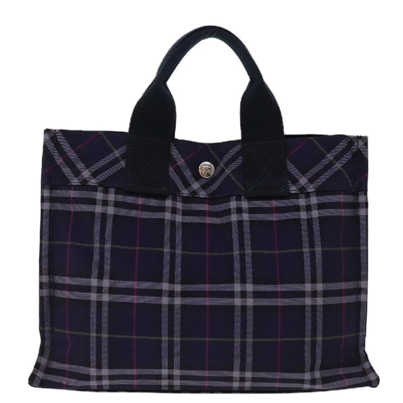 BURBERRY Nova Check Blue Label Hand Bag Nylon Navy  kk237