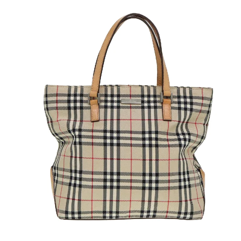 BURBERRY Nova Check Blue Label Hand Bag Canvas Beige Silver  yk14310