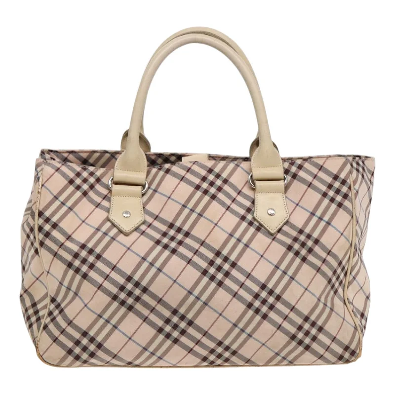 BURBERRY Nova Check Blue Label Hand Bag Nylon Beige Pink Silver  bs17115