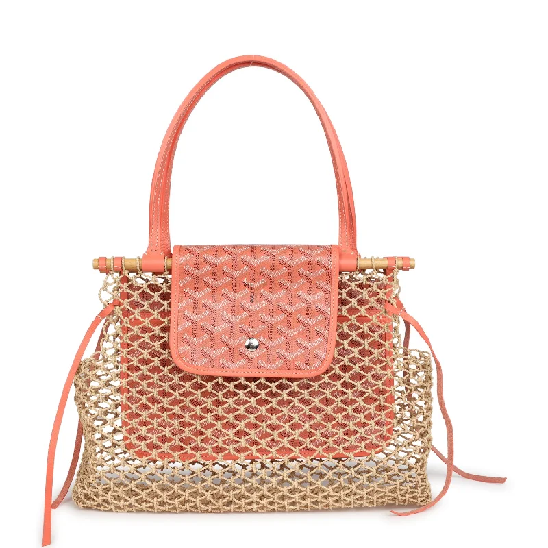 Goyard Aligre Bag Raffia Net with Coral Goyardine Palladium Hardware