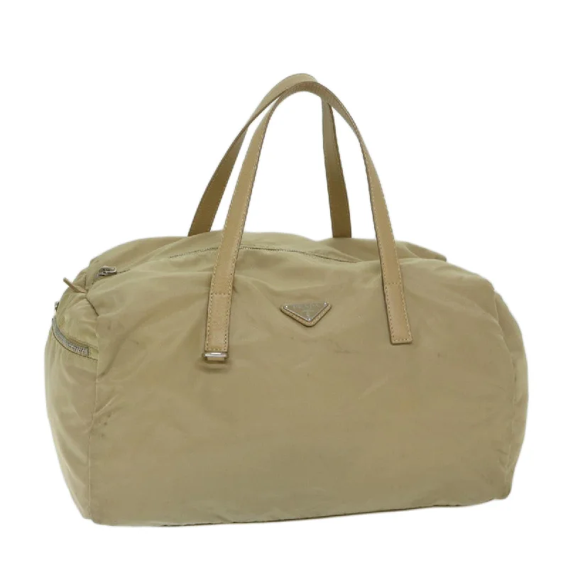 PRADA Hand Bag Nylon Beige Auth 68875