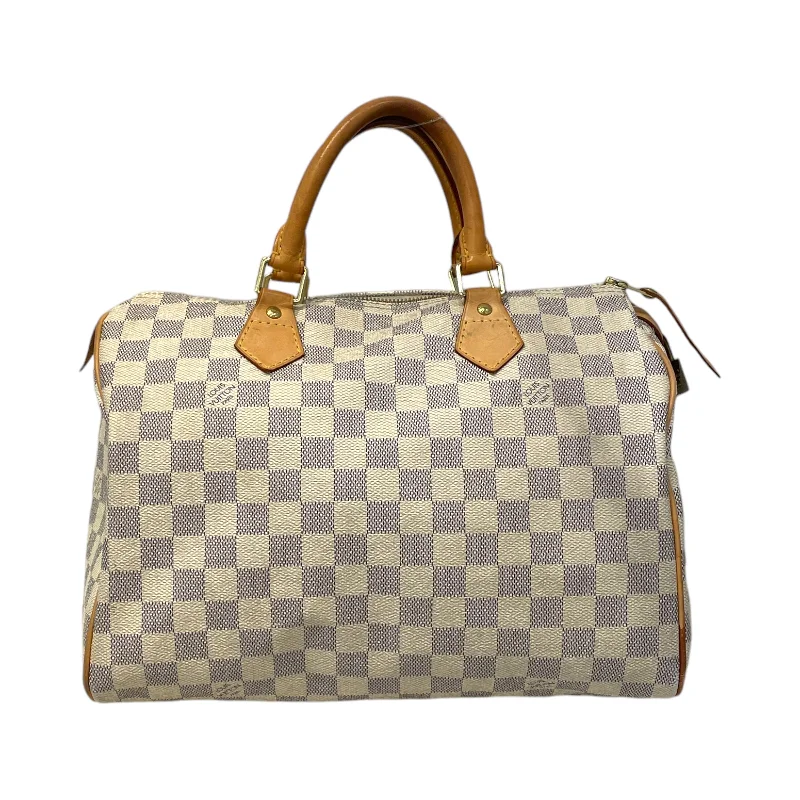 LOUIS VUITTON/Boston Bag/Gingham Check/Leather/WHT/Damier Azur Speedy 35