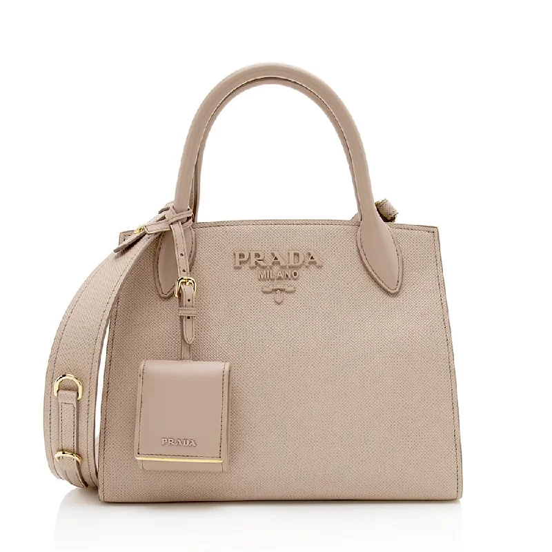 Prada Saffiano Cuir Leather Monochrome Small Tote (SHF-11665)