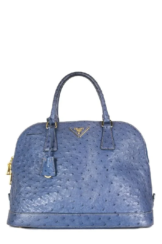 Prada Promenade Struzzo Blue Ostrich Leather Tote