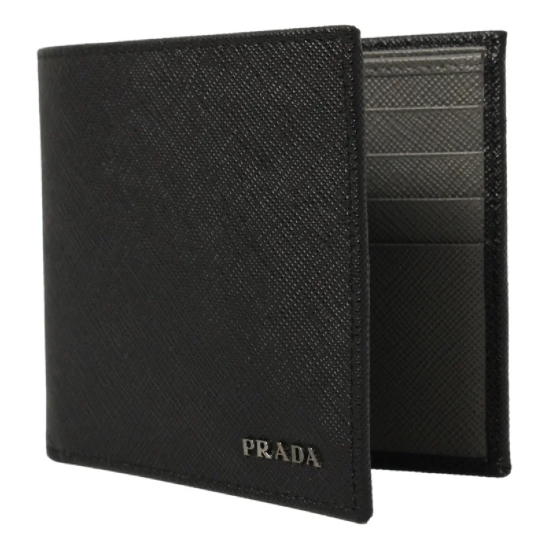 Prada Nero Black Grey Saffiano Cuir Leather Billfold Wallet 2M0513