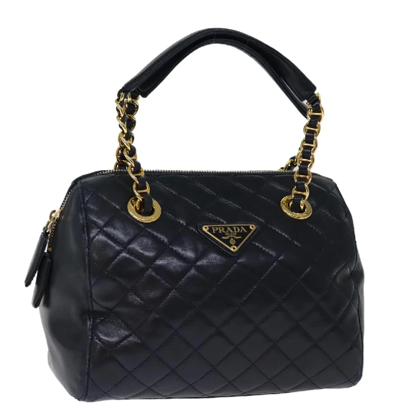 PRADA Hand Bag Leather Navy Auth 74454