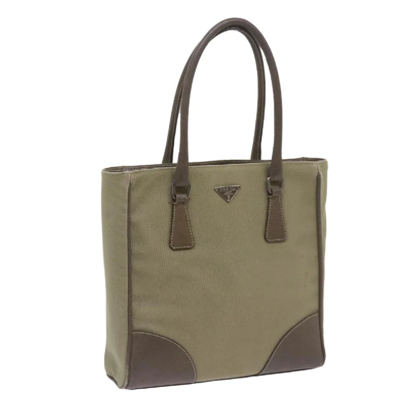 PRADA Hand Bag Canvas Khaki Auth 68681