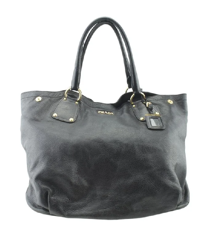 Prada XL Slouchy Black Leather Tote