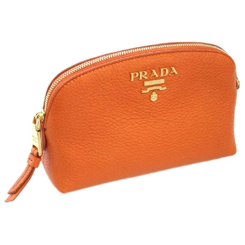 Prada Papaya Orange Vitello Daino Pouch Cosmetic Case 1ND005