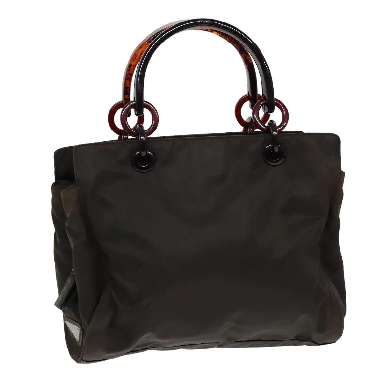 PRADA Hand Bag Nylon Brown Auth 75646