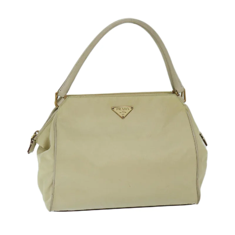 PRADA Hand Bag Nylon Beige Auth 69075