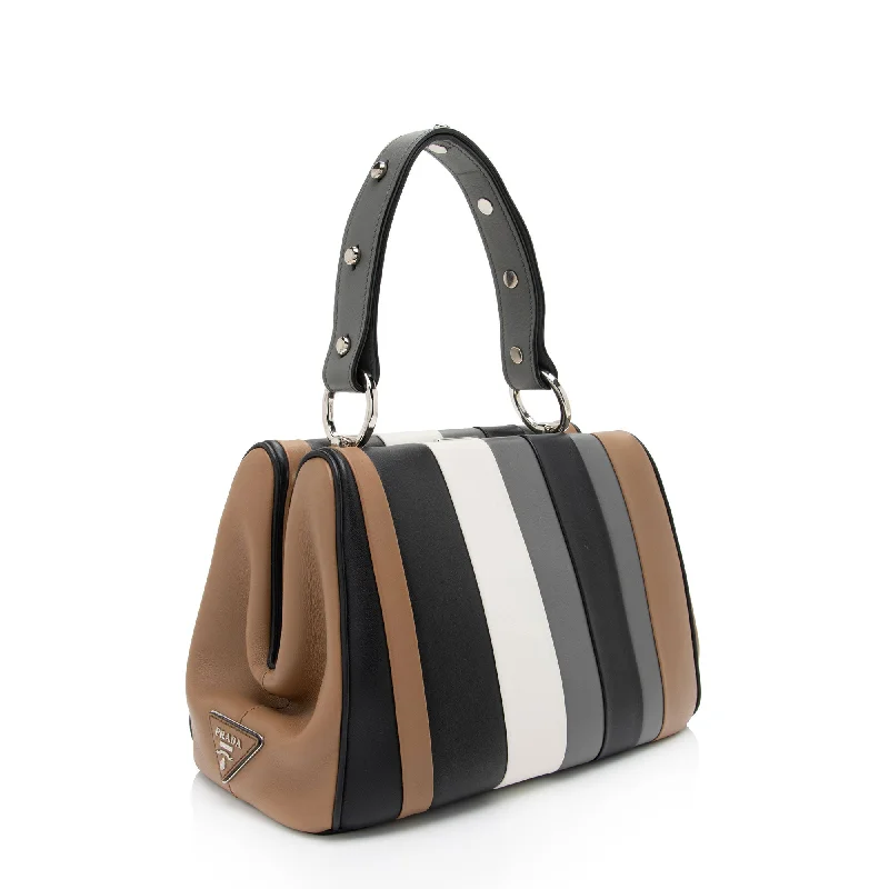 Prada Striped Calfskin Baiadera Frame Satchel (SHF-alSkQj)