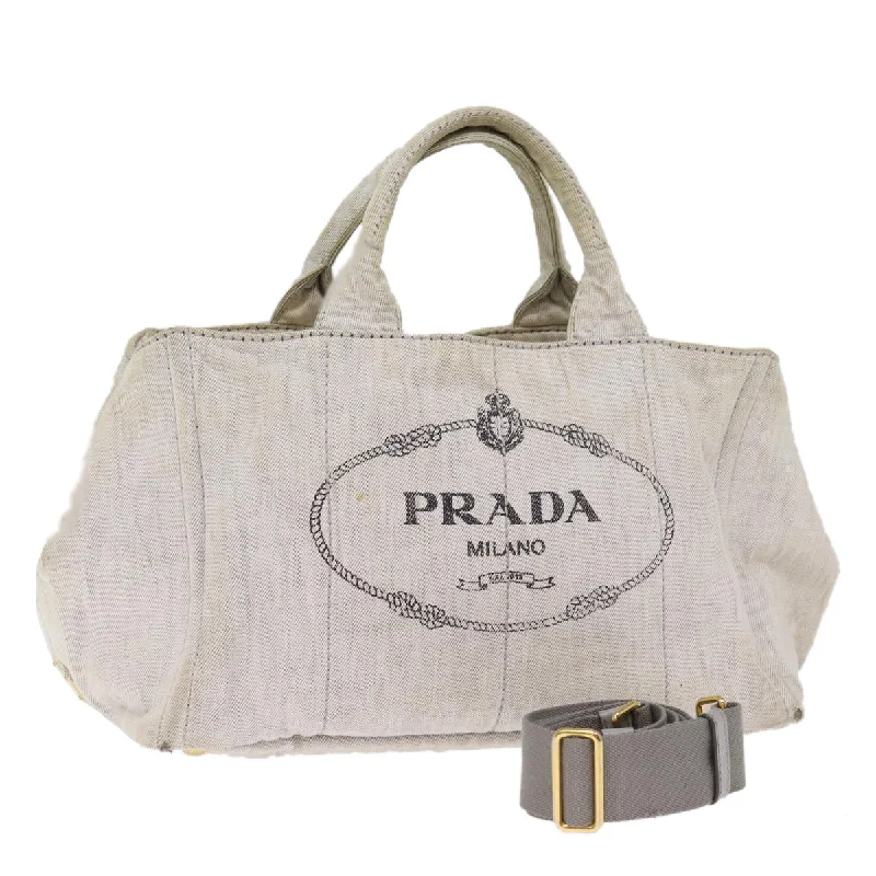 PRADA Canapa MM Hand Bag Canvas 2way Gray Auth 77360