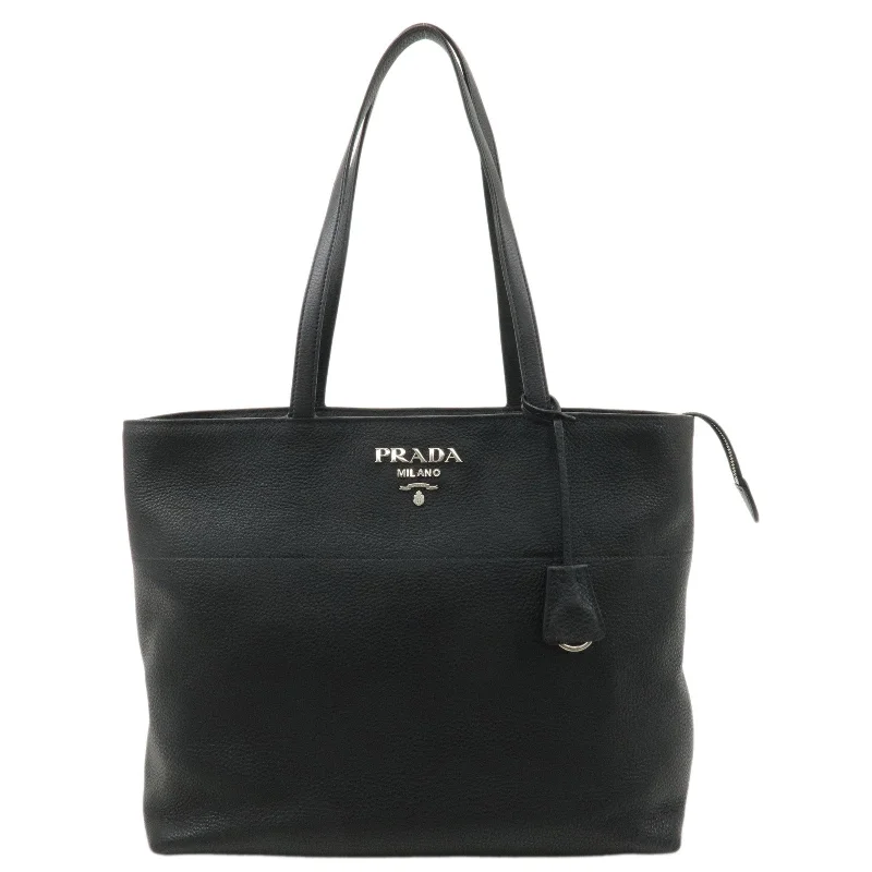 PRADA Leather Tote Bag Shoulder Bag Black 1BG203