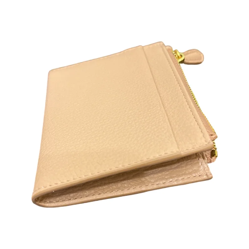 Prada Womens Vitello Grain Cipria Beige Leather Zip Top Card Wallet 1MC026