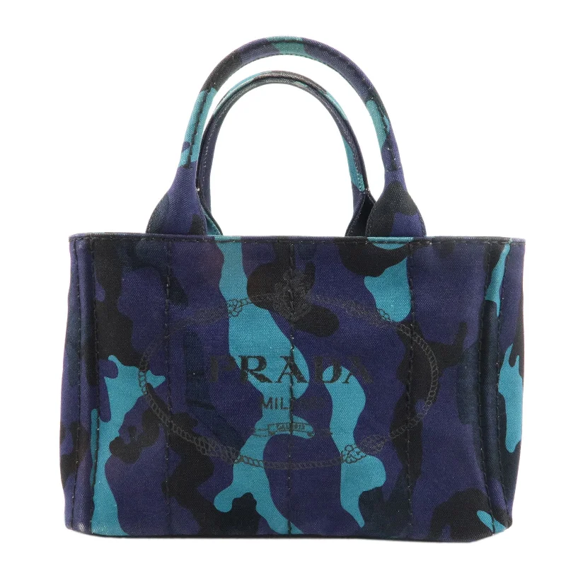 PRADA Logo Canapa Canvas Tote Bag Hand Bag Camouflage Blue B2642B