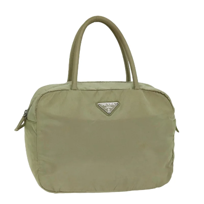 PRADA Hand Bag Nylon Beige Auth 75637