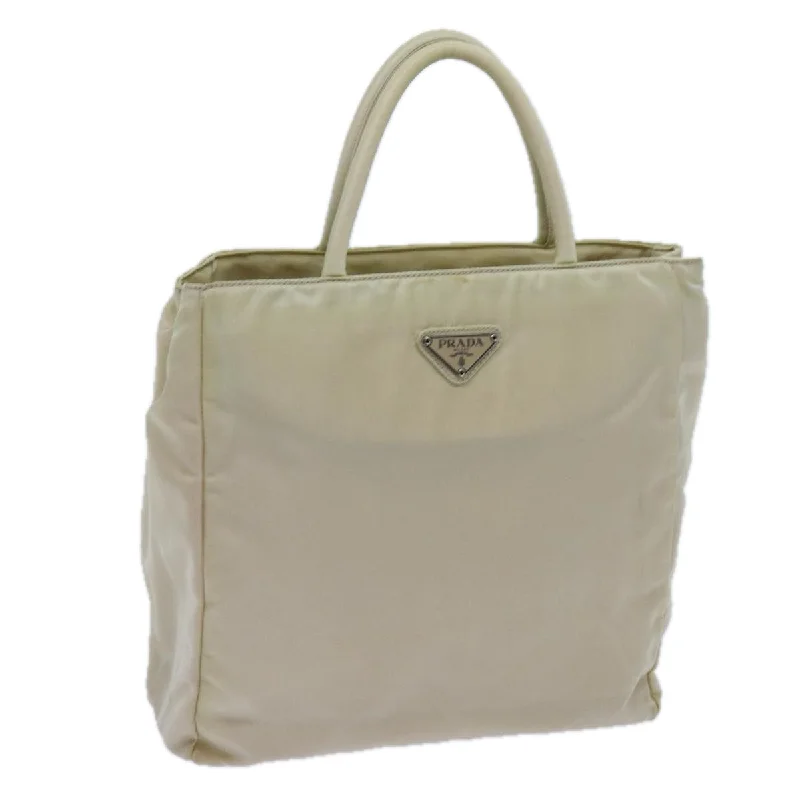 PRADA Hand Bag Nylon Beige Auth 72007