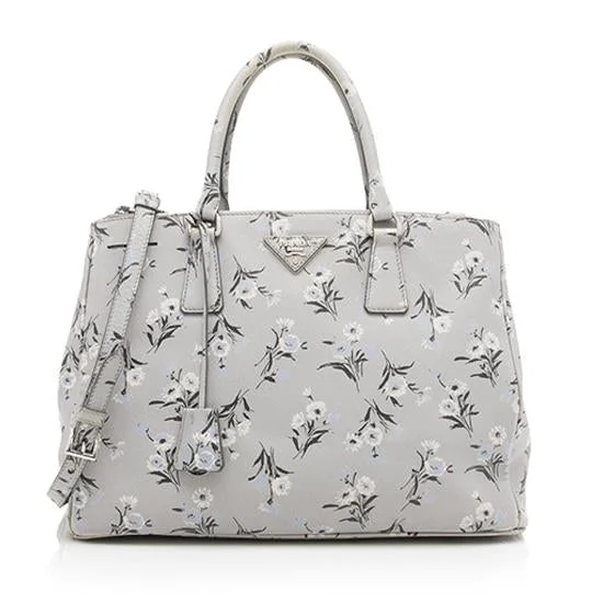 Prada Saffiano Leather Floral Medium Double Zip Tote - FINAL SALE