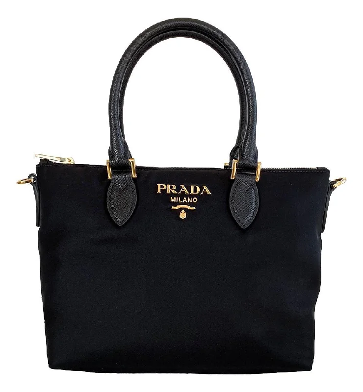 Prada Tessuto Nylon Saffiano Leather Trim Black Small Satchel 1BA275