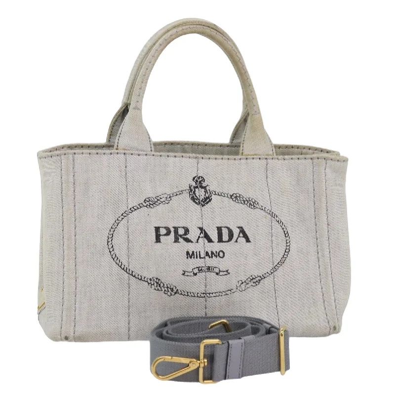 PRADA Canapa PM Hand Bag Canvas 2way White Auth 77362