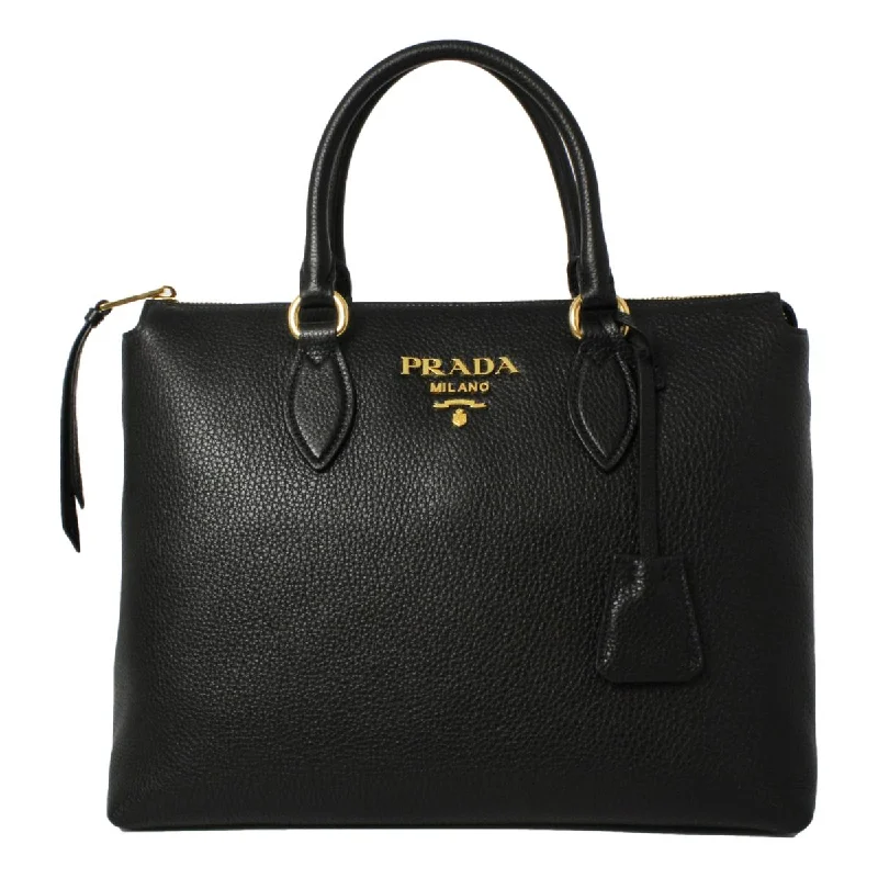 Prada Vitello Phenix Black Leather Satchel Shoulder Bag 1BA063