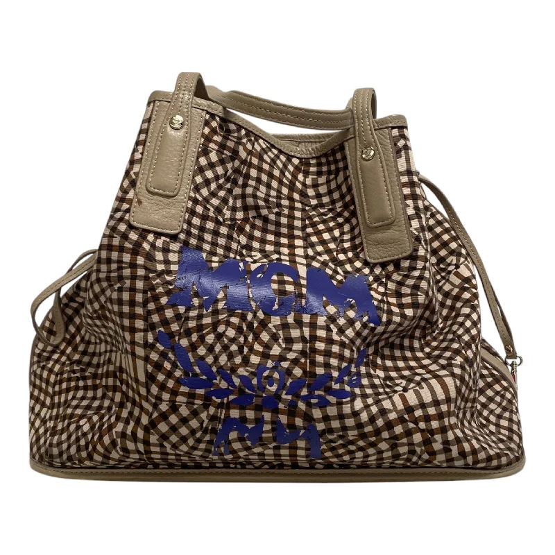 MCM/Tote Bag/Plaid/Leather/BEG/ANIMAL ISH PRINT