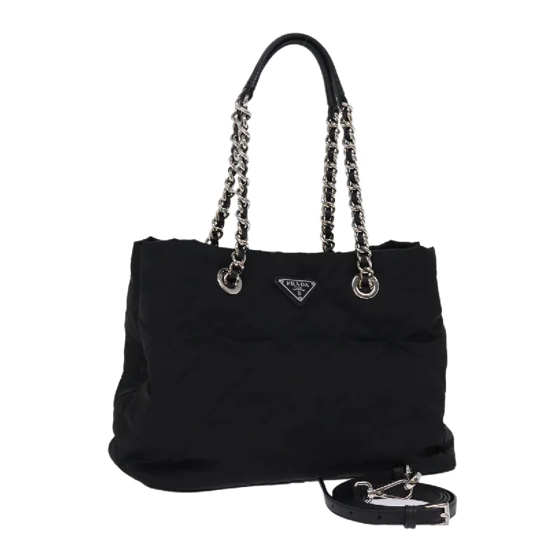 PRADA Chain Shoulder Bag Nylon 2way Black Auth 76803