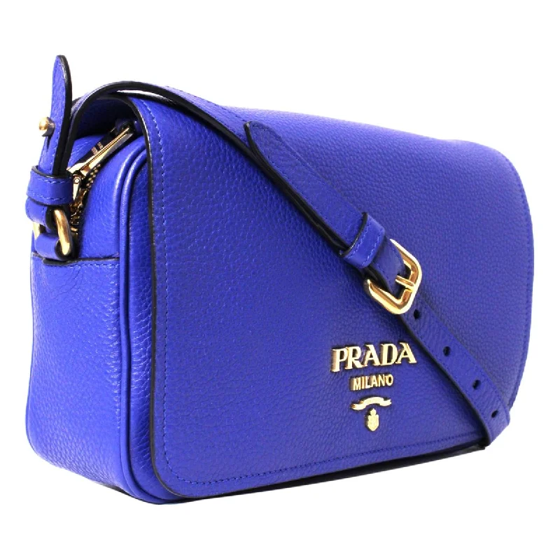 Prada Vitello Phenix Royal Blue Leather Flap Crossbody Bag 1BD163