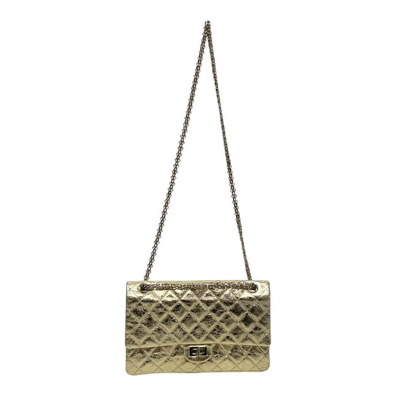 CHANEL/Cross Body Bag/OS/Leather/GLD/Gold Quilted Double Flap