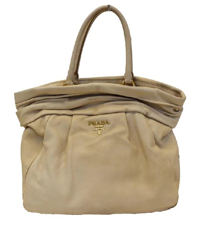 Prada Tote Nappa Frills Shopping Beige Leather Shoulder Bag