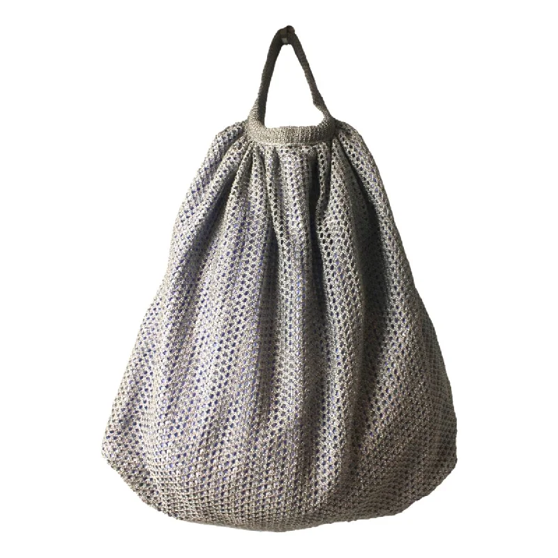 Prada Rete Metallic Silver Woven Mesh Striped Lining Tote Bag 1BC039